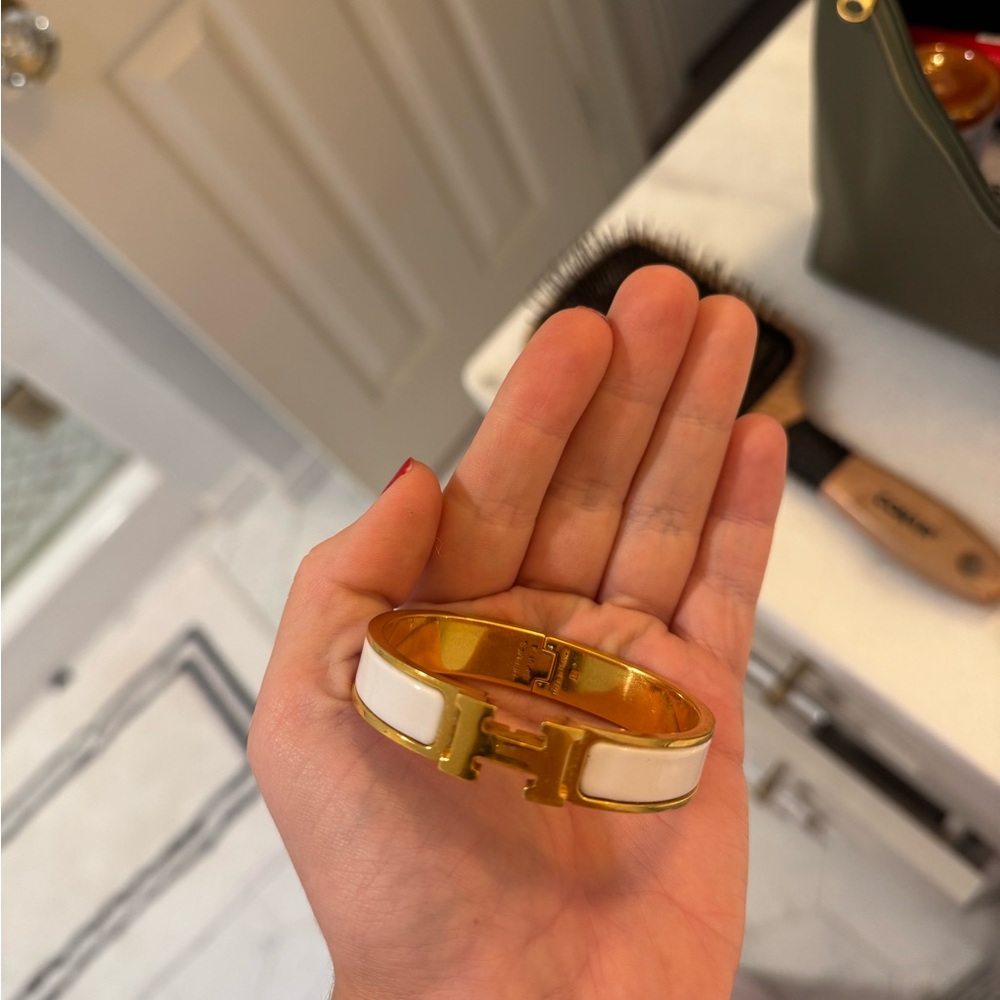 Hermes Gold and White Clic H Enamel Bracelet